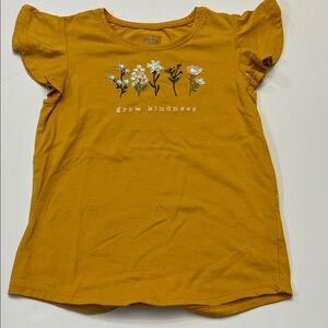 Kids Mustard Yellow T-Shirt with Floral Design Grow Kindness Ruffle Sleeves